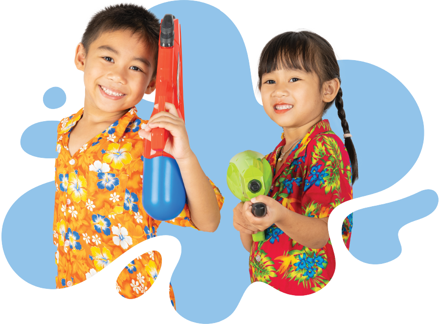 boy and girl with water guns